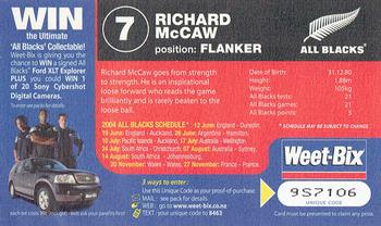 2004 Weet-Bix All Blacks Collector Series #7 Richard McCaw Back